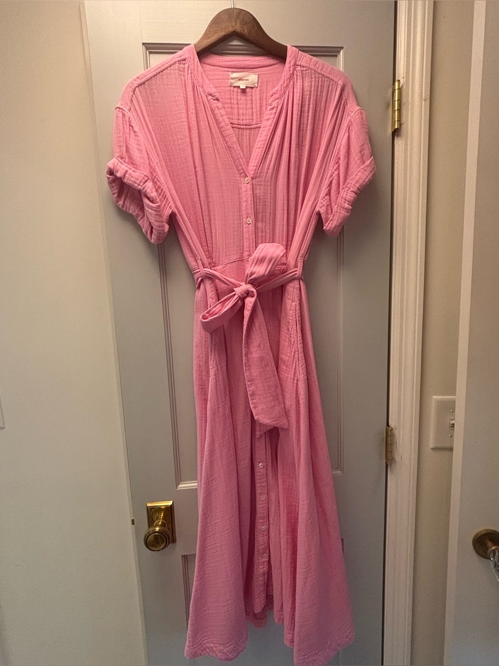Xirena Pink Button-Front Tie-Waist Dress